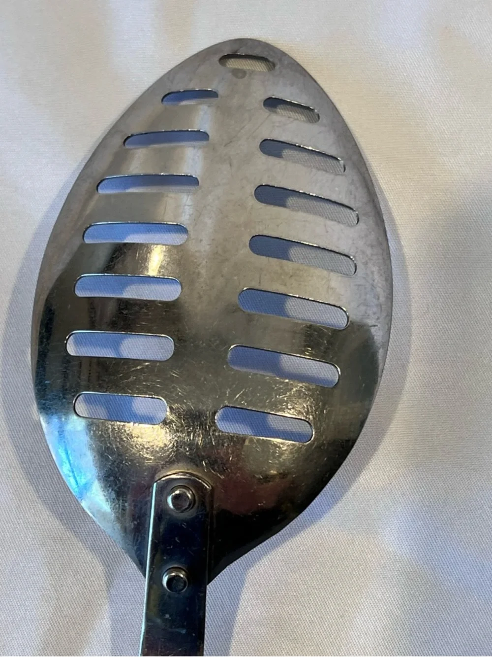 Vintage Stainless Steel Serving Spoon & Spreader Set White Handles USA Mid Centu